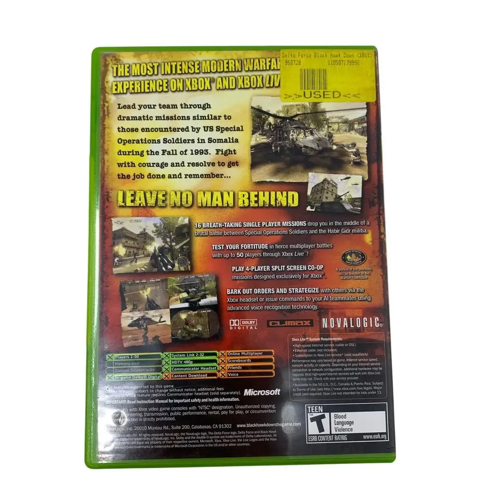 Delta Force Black Hawk Down Original Xbox Complete Tested Video Game